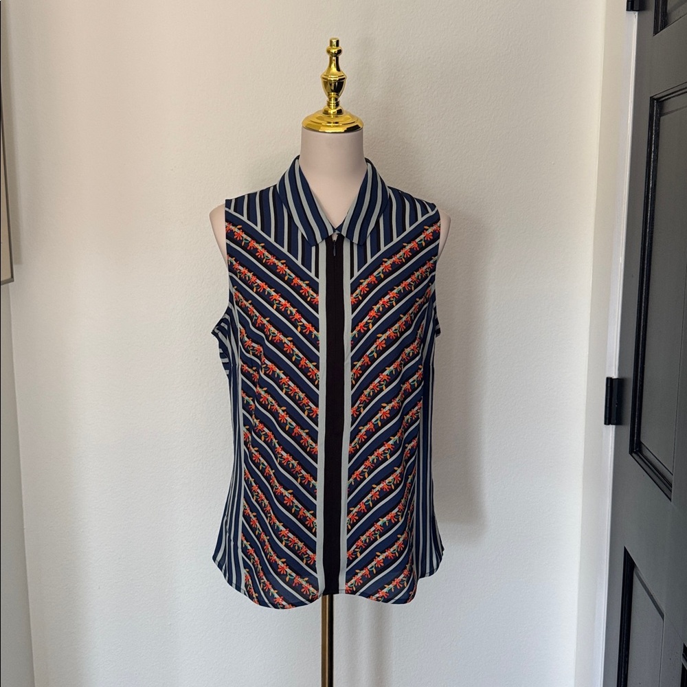 CAbi Navy and Cream Striped Top